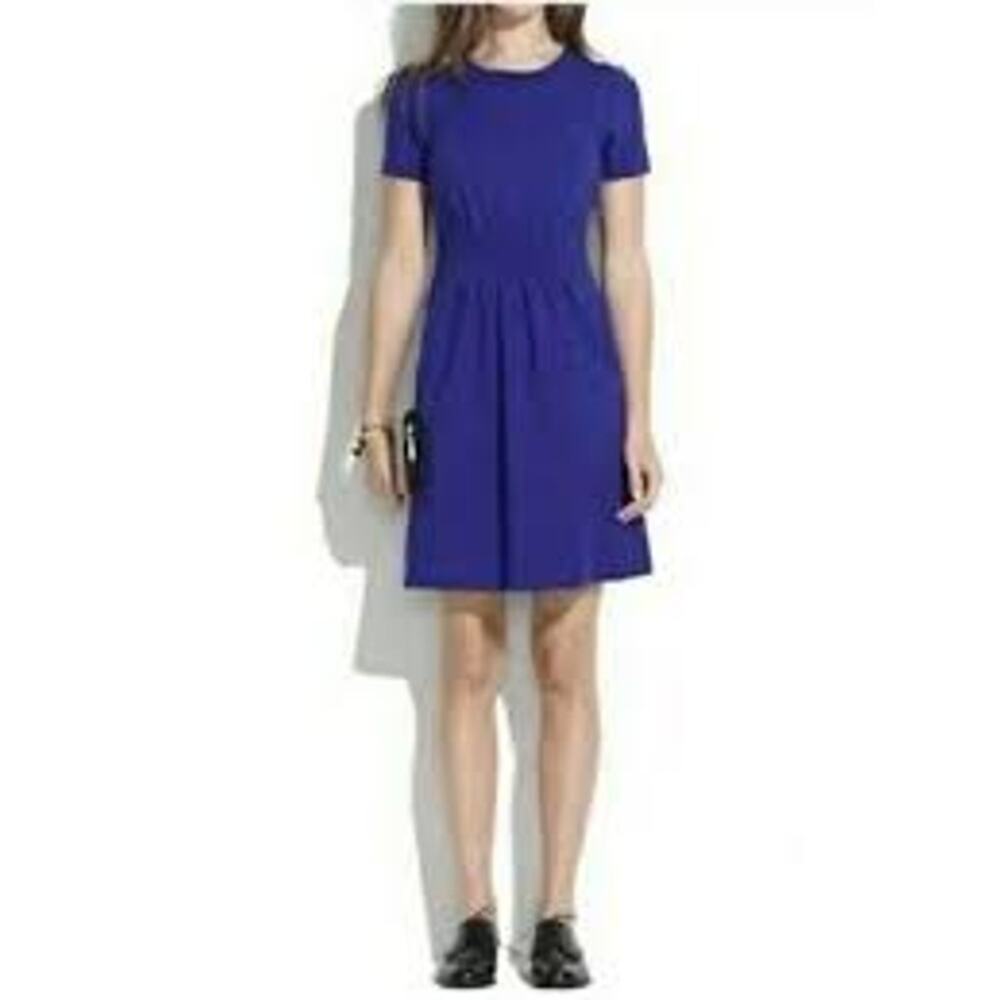 Madewell - Fit and Flare Mini Short Sleeve Pleated Dress - Royal Blue - Size 4